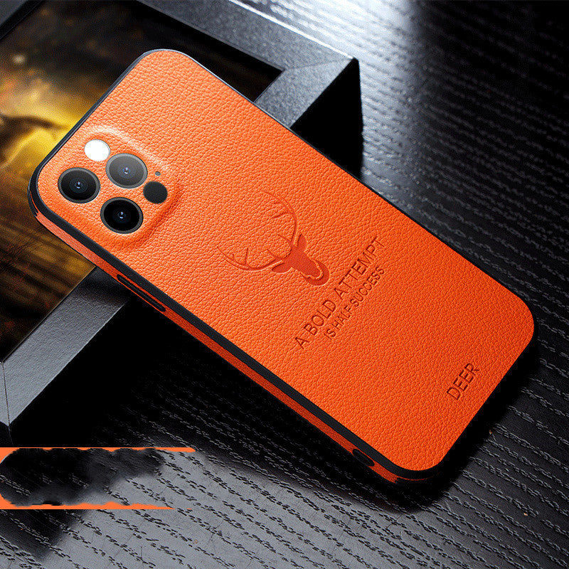 Compatible With Apple, Luxury Leather Texture Square Frame Case On For Deer Camera Protection Shockproof Cover Compatible With Apple, Luxury Leather Texture Square Frame Case On For Deer Camera Protection Shockproof Cover